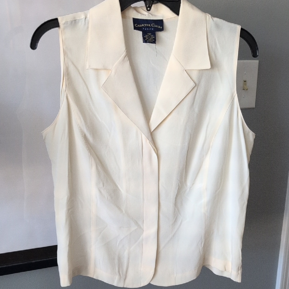 Silk Charter Club Cream Sleeveless Blouse. Size L